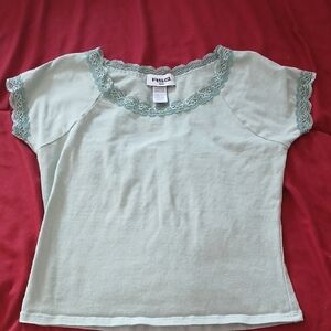 RSQ Light Green Lace Trim Top
